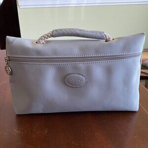 Longchamp Cosmetics Bag Vinyl Light Gray Rope and Vinyl Handle Silver Tone Tag